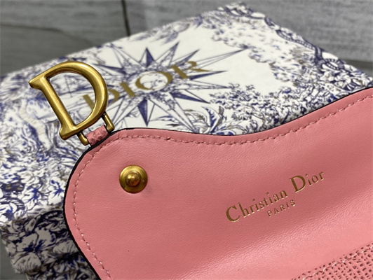 CD Saddle Card Holder Grained Calfskin Pink