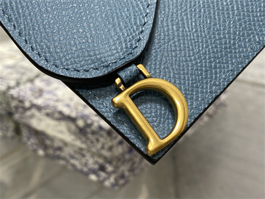 CD Saddle Card Holder Grained Calfskin Blue