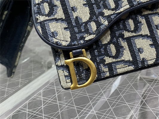 CD Saddle Coin Purse Blue Dior Oblique Jacquard