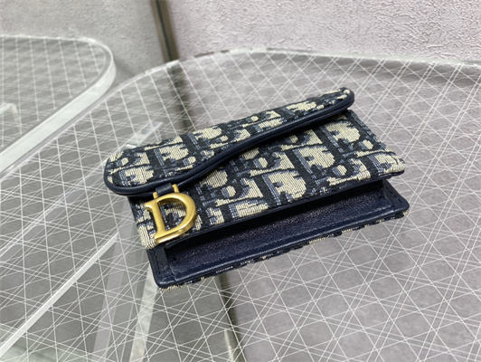 CD Saddle Coin Purse Blue Dior Oblique Jacquard