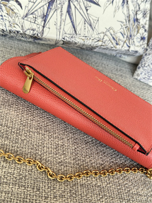 CD Long Saddle Wallet With Chain Grained Calfskin Orange Red