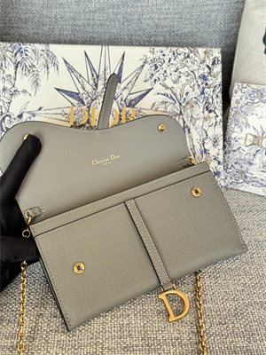 CD Long Saddle Wallet With Chain Grained Calfskin Grey