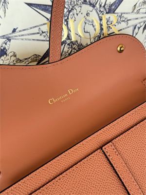 CD Long Saddle Wallet With Chain Grained Calfskin Brown