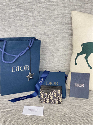 CD Saddle Card Holder Black Grained Calfskin and Blue Dior Oblique Jacquard