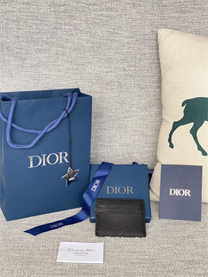 CD Saddle Card Holder Black Grained Calfskin and Blue Dior Oblique Jacquard