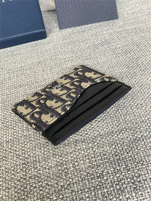 CD Saddle Card Holder Black Grained Calfskin and Blue Dior Oblique Jacquard