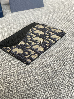 CD Saddle Card Holder Black Grained Calfskin and Blue Dior Oblique Jacquard