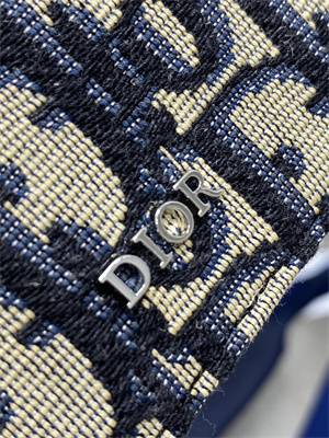 CD  Card Holder Black Grained Calfskin and Blue Dior Oblique Jacquard