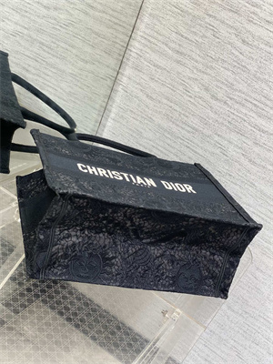 CD Medium Book Tote Black Toile de Jouy Soleil Macram?? Embroidery