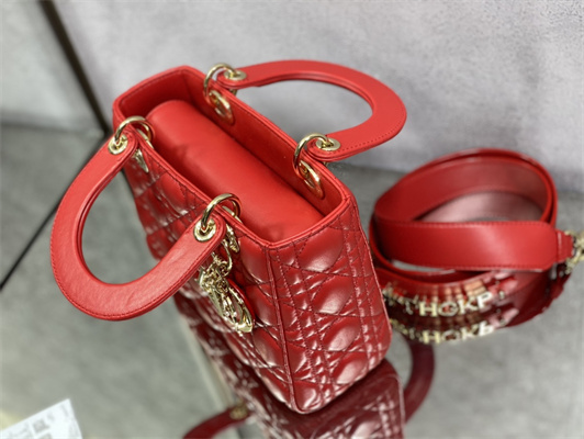 CD Small Lady Di.or My ABCDior Bag Cannage Lambskin Gold Tone Metal Red