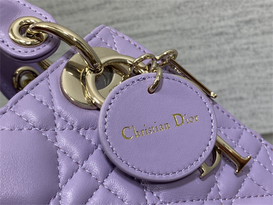 CD Mini Lady Dior Bag Cannage Lambskin Gold Tone Metal Lt Purple