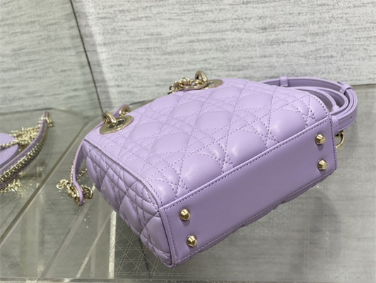 CD Mini Lady Dior Bag Cannage Lambskin Gold Tone Metal Lt Purple