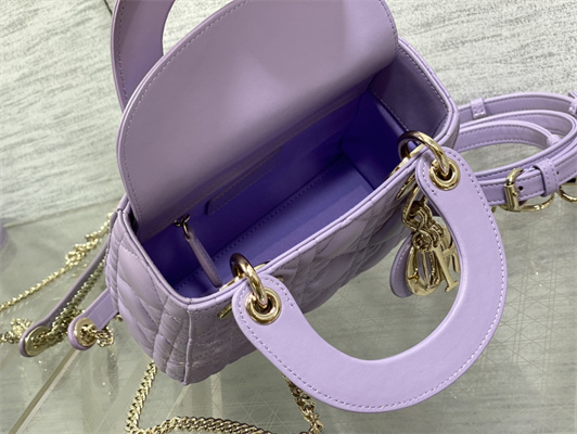 CD Mini Lady Dior Bag Cannage Lambskin Gold Tone Metal Lt Purple