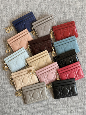 CD Lady Dior Freesia Card Holder Cannage Lambskin /Patent Calfskin