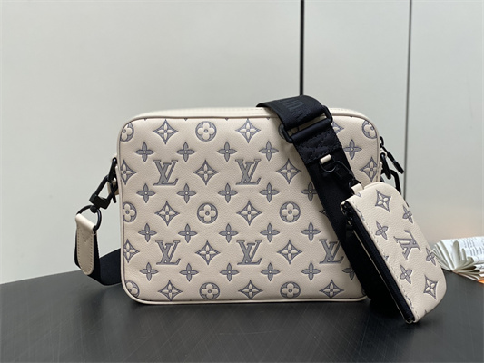 L.V Trio Messenger Monogram Shadow Calfskin Leather White/Navy Blue