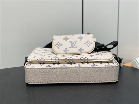 L.V Trio Messenger Monogram Shadow Calfskin Leather White/Navy Blue