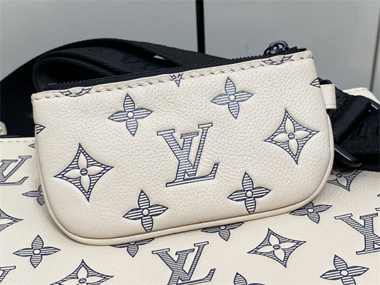 L.V Trio Messenger Monogram Shadow Calfskin Leather White/Navy Blue