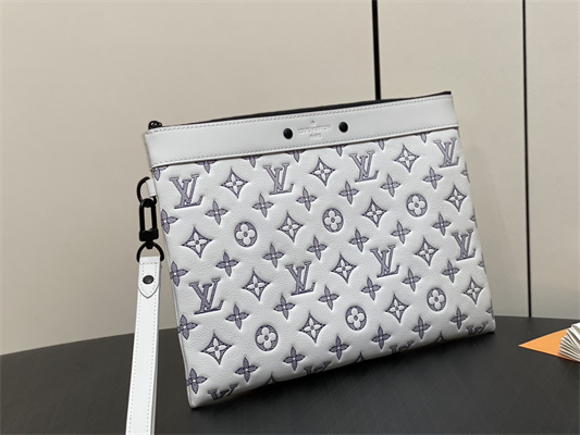 L.V Pochette To-Go Monogram Shadow Calfskin Leather White/Navy Blue