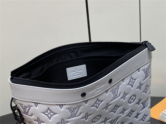 L.V Pochette To-Go Monogram Shadow Calfskin Leather White/Navy Blue