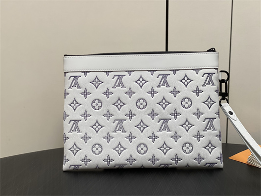 L.V Pochette To-Go Monogram Shadow Calfskin Leather White/Navy Blue