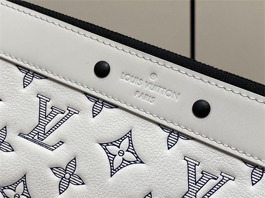 L.V Pochette To-Go Monogram Shadow Calfskin Leather White/Navy Blue
