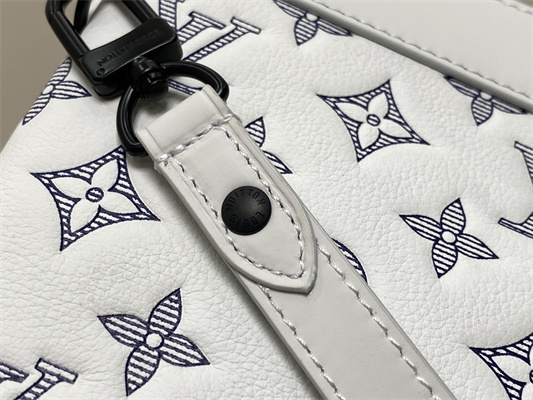 L.V Pochette To-Go Monogram Shadow Calfskin Leather White/Navy Blue