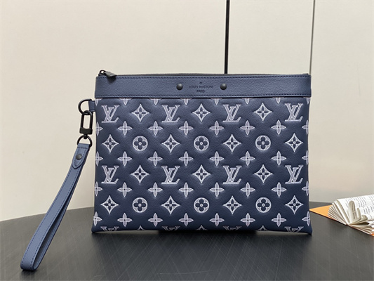 L.V Pochette To-Go Monogram Shadow Calfskin Leather Ink Blue/White