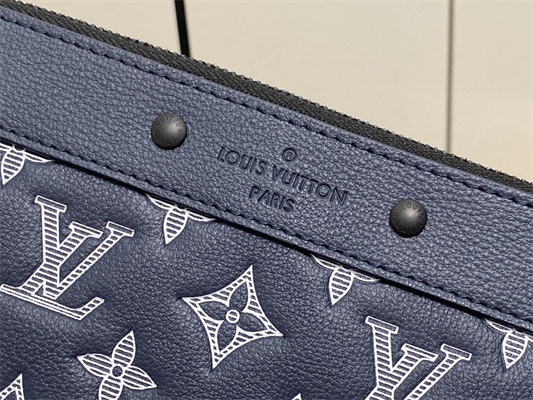 L.V Pochette To-Go Monogram Shadow Calfskin Leather Ink Blue/White