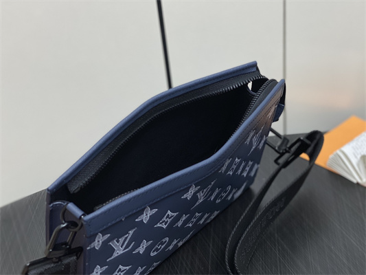 L.V Gaston Wearable Wallet Monogram Shadow Calfskin Leather Ink Blue/White