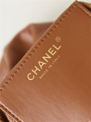 Cha.nel 22 Mini Handbag Shiny Calfskin Gold Tone Metal Tan AS3980