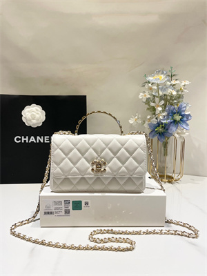 Cha.nel Wallet On Chain Rhinestone Lambskin Gold-Tone Metal White AP3796