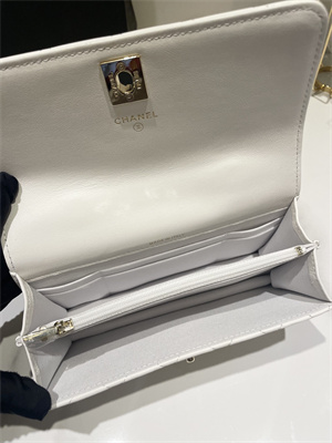 Cha.nel Wallet On Chain Rhinestone Lambskin Gold-Tone Metal White AP3796