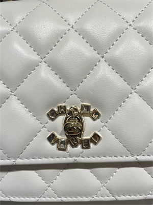 Cha.nel Wallet On Chain Rhinestone Lambskin Gold-Tone Metal Grey Blue AP3796