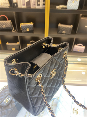 Cha.nel BUCKET BAG Grained Calfskin Gold-Tone Metal Black AS3176