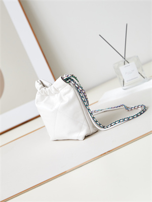 Cha.nel 22 Mini Handbag Shiny Calfskin Rainbow Metal White AS3980