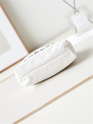 Cha.nel 22 Mini Handbag Shiny Calfskin Rainbow Metal White AS3980