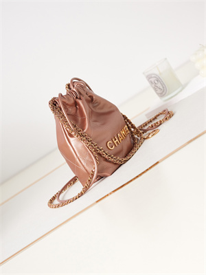 Cha.nel 22 Mini Handbag Shiny Calfskin Gold Tone Metal Copper AS3980