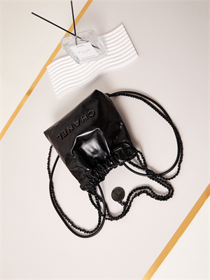 Cha.nel 22 Mini Handbag Shiny Calfskin Black Tone Metal Black AS3980