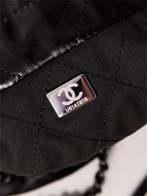 Cha.nel 22 Mini Handbag Shiny Calfskin Black Tone Metal Black AS3980