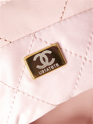 Cha.nel 22 Mini Handbag Shiny Calfskin Gold Tone Metal Lt Pink AS3980