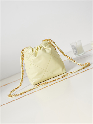 Cha.nel 22 Mini Handbag Shiny Calfskin Gold Tone Metal Yellow AS3980