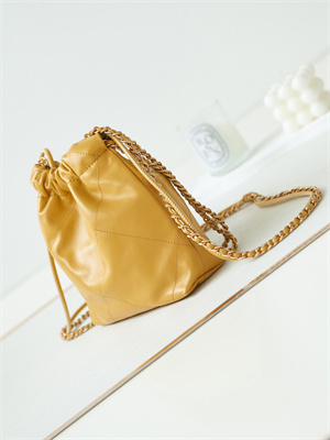 Cha.nel 22 Mini Handbag Shiny Calfskin Gold Tone Metal Lt Brown AS3980