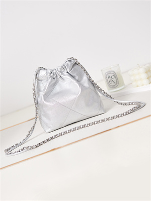 Cha.nel 22 Mini Handbag Metallic Shaded Calfskin Silver Tone Metal  AS3980