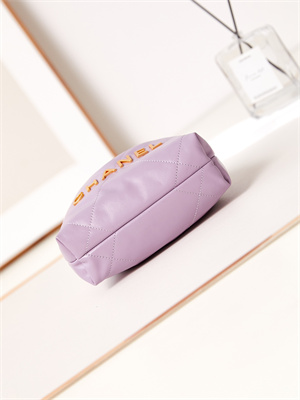 Cha.nel 22 Mini Handbag Shiny Calfskin Gold Tone Metal Purple AS3980