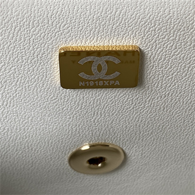 Cha.nel Mini Flap Bag With Diamond Top Handle Lambskin Gold Tone Metal White AS4140