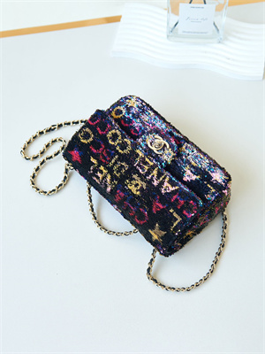 Cha.nel Clutch Sequins & Gold-Tone Metal Black AS4561