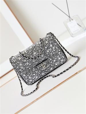 Chanel Mini Flap Bag Satin, Strass & Silver-Tone Metal Silver AS4142