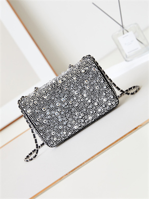Chanel Mini Flap Bag Satin, Strass & Silver-Tone Metal Silver AS4142