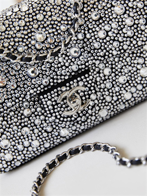 Chanel Mini Flap Bag Satin, Strass & Silver-Tone Metal Silver AS4142