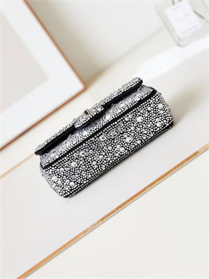 Chanel Mini Flap Bag Satin, Strass & Silver-Tone Metal Silver AS4142